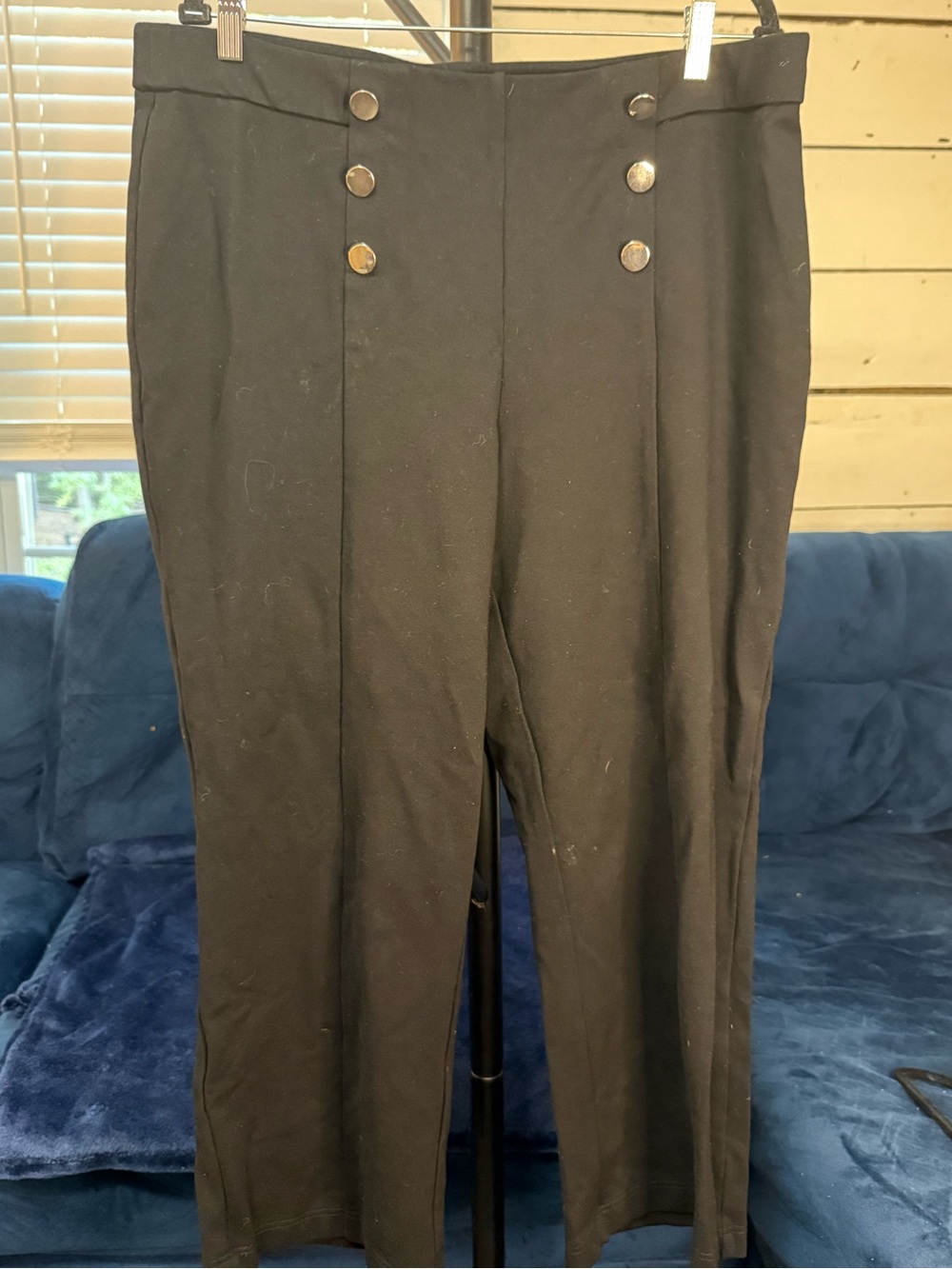 Anne Klein Black Sailor-Style womens Pants with Button Detail